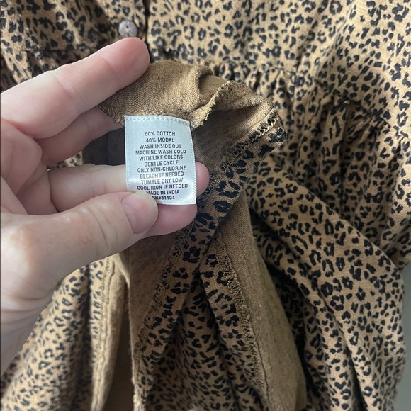 Wonderly Leopard Print button down babydoll tiered Women's Top black brown plus - Picture 5 of 6